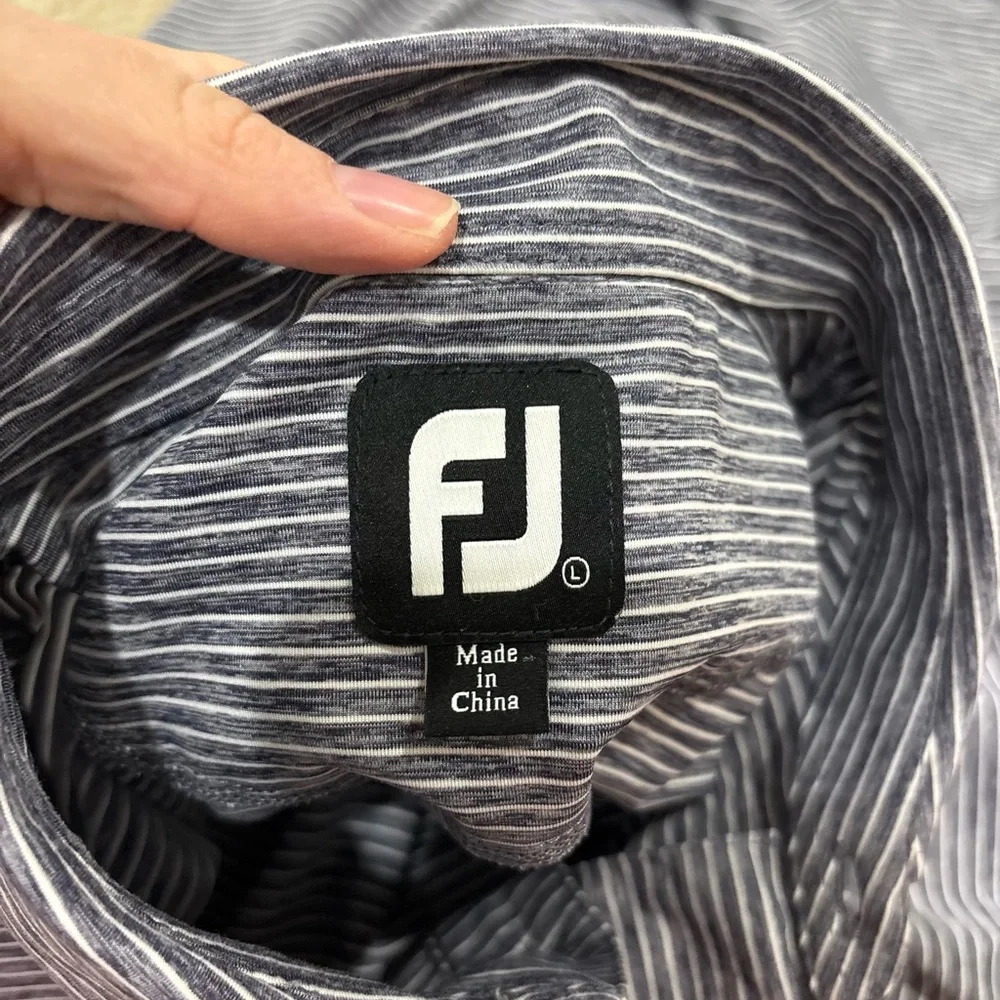 FootJoy Men's Gray/Blue/White Striped Polo Golf Casual Shirt Activewear Size L